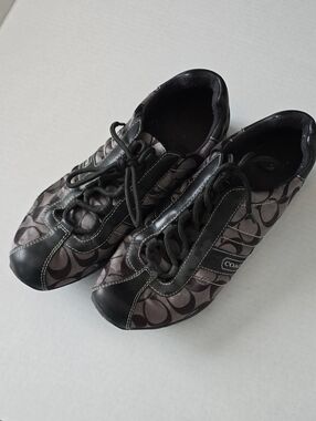 Vintage Y2K Coach Kirby Sateen Signature Monogram Sneakers Black Grey Size 8